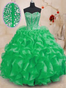 Sumptuous Sweetheart Sleeveless Organza Ball Gown Prom Dress Beading and Ruffles Lace Up