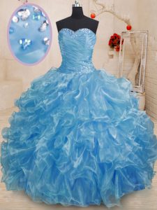 Charming Blue Sleeveless Organza Lace Up Quinceanera Gown for Military Ball and Sweet 16 and Quinceanera