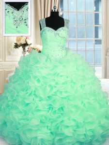 Dynamic Apple Green Ball Gowns Beading and Ruffles 15 Quinceanera Dress Zipper Organza Sleeveless Floor Length