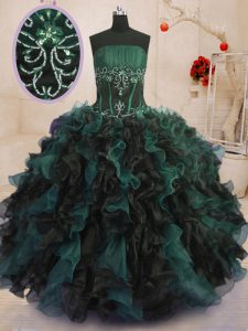 Custom Fit Organza Strapless Sleeveless Lace Up Beading and Ruffles Ball Gown Prom Dress in Multi-color