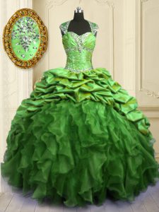Pick Ups Brush Train Ball Gowns Quinceanera Gowns Sweetheart Organza and Taffeta Cap Sleeves Floor Length Lace Up