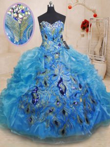 Floor Length Ball Gowns Sleeveless Baby Blue Ball Gown Prom Dress Zipper