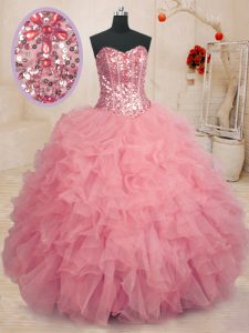 Adorable Ball Gowns Quinceanera Dress Baby Pink Sweetheart Organza Sleeveless Floor Length Lace Up