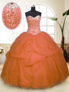 Sequins Pick Ups Floor Length Ball Gowns Sleeveless Orange Sweet 16 Quinceanera Dress Zipper
