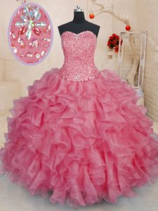 Customized Ball Gowns Vestidos de Quinceanera Pink Sweetheart Organza Sleeveless Floor Length Lace Up