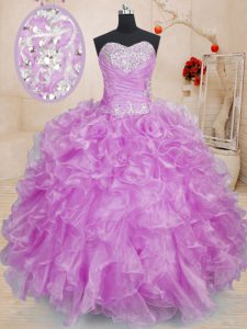 Ideal Lilac Sleeveless Beading and Ruffles Floor Length Sweet 16 Dresses