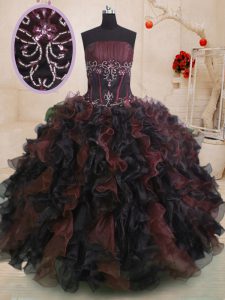 Nice Multi-color Strapless Lace Up Beading and Ruffles Sweet 16 Dresses Sleeveless