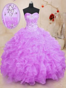 Custom Design Lilac Sleeveless Beading and Ruffles Floor Length 15 Quinceanera Dress