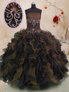 Custom Made Multi-color Organza Lace Up 15th Birthday Dress Sleeveless Floor Length Beading and Ruffles