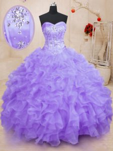 Artistic Floor Length Ball Gowns Sleeveless Lavender Quinceanera Gowns Lace Up