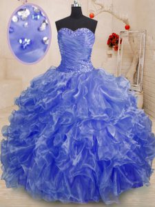 Decent Blue Sweetheart Lace Up Beading and Ruffles Quinceanera Gowns Sleeveless