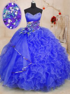 Colorful Royal Blue Sleeveless Beading and Ruffles Floor Length Quinceanera Gowns