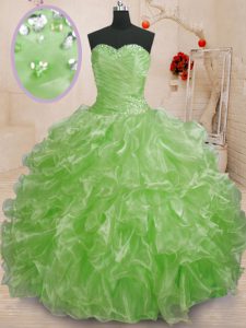 Sweetheart Neckline Beading and Ruffles Quince Ball Gowns Sleeveless Lace Up
