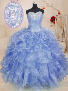 Classical Light Blue Quinceanera Gown Military Ball and Sweet 16 and Quinceanera and For with Beading and Ruffles Sweetheart Sleeveless Zipper