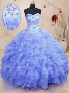 Sexy Organza Sweetheart Sleeveless Lace Up Beading and Ruffles 15th Birthday Dress in Light Blue