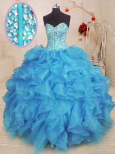 Stunning Sweetheart Sleeveless Lace Up Quinceanera Gowns Baby Blue Organza