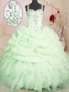 Colorful Sleeveless Floor Length Beading and Ruffles and Pick Ups Zipper 15 Quinceanera Dress with Yellow Green