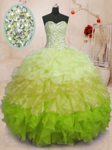 Multi-color Ball Gowns Organza Sweetheart Sleeveless Beading and Ruffles Floor Length Lace Up Quinceanera Dress