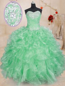 Apple Green Ball Gowns Organza Sweetheart Sleeveless Beading and Ruffles and Pick Ups Floor Length Lace Up Sweet 16 Dresses