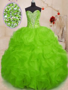 Sumptuous Organza Lace Up Quinceanera Gown Sleeveless Floor Length Beading and Ruffles
