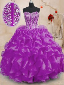 Suitable Organza Sleeveless Floor Length Ball Gown Prom Dress and Beading and Ruffles