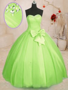 Yellow Green Sweetheart Neckline Beading and Bowknot Vestidos de Quinceanera Sleeveless Lace Up