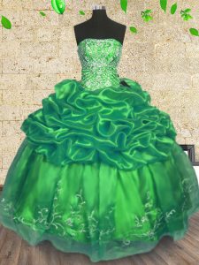 Organza Strapless Sleeveless Lace Up Beading and Embroidery Custom Made in Green