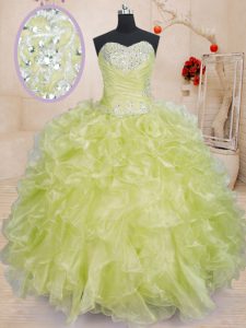 Yellow Green 15 Quinceanera Dress Military Ball and Sweet 16 and Quinceanera and For with Beading and Ruffles Sweetheart Sleeveless Lace Up