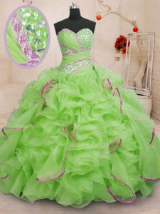 Best Sweetheart Sleeveless Quinceanera Gowns With Brush Train Beading and Ruffles Organza