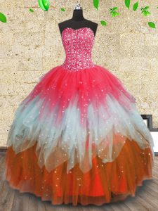 Fashion Multi-color Lace Up Sweetheart Beading and Ruffles and Ruffled Layers Quinceanera Gowns Tulle Sleeveless