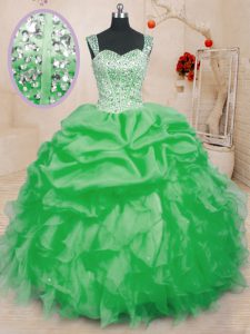 Fine Sleeveless Lace Up Floor Length Beading and Ruffles and Pick Ups 15 Quinceanera Dress