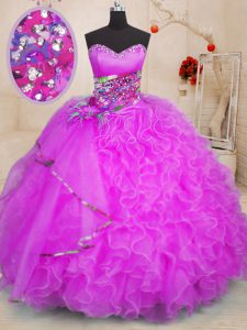On Sale Fuchsia Lace Up 15 Quinceanera Dress Beading and Ruffles Sleeveless Floor Length