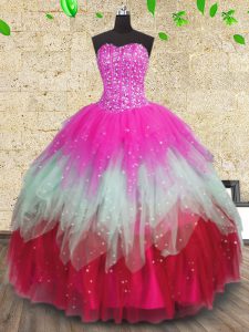 Discount Ruffled Ball Gowns Quinceanera Gown Multi-color Sweetheart Tulle Sleeveless Floor Length Lace Up