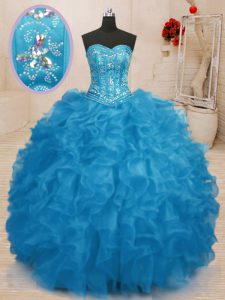 Modest Baby Blue Quinceanera Gowns Military Ball and Sweet 16 and Quinceanera and For with Beading and Ruffles Sweetheart Sleeveless Lace Up