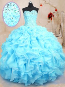 Graceful Floor Length Ball Gowns Sleeveless Baby Blue Sweet 16 Dresses Lace Up