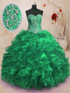 Organza Sleeveless With Train 15 Quinceanera Dress Sweep Train and Beading and Ruffles