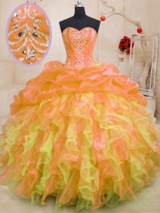 Elegant Sweetheart Sleeveless Lace Up 15th Birthday Dress Multi-color Organza