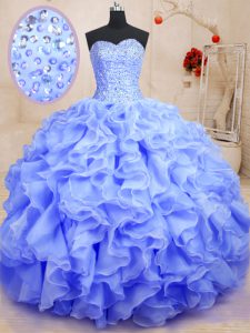 Discount Organza Sweetheart Sleeveless Lace Up Beading and Ruffles Quinceanera Gowns in Lavender