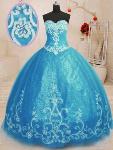 Baby Blue Sleeveless Floor Length Beading and Embroidery Lace Up Vestidos de Quinceanera