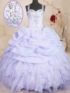 Lavender Sleeveless Beading and Ruffles and Pick Ups Floor Length Quinceanera Gown