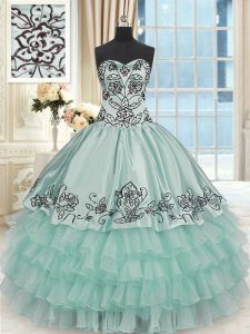 High Class Apple Green Lace Up 15th Birthday Dress Beading and Embroidery and Ruffled Layers Sleeveless Floor Length