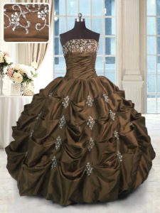 Sleeveless Lace Up Floor Length Beading and Appliques and Embroidery and Pick Ups 15th Birthday Dress