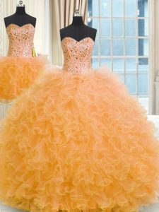 Sophisticated Three Piece Sleeveless Lace Up Floor Length Beading and Ruffles Sweet 16 Dress