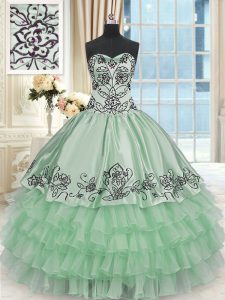 Best Apple Green Lace Up Sweetheart Beading and Embroidery and Ruffled Layers Sweet 16 Quinceanera Dress Organza and Taffeta Sleeveless