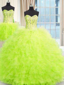 Three Piece Sleeveless Beading and Ruffles Lace Up Quinceanera Gown
