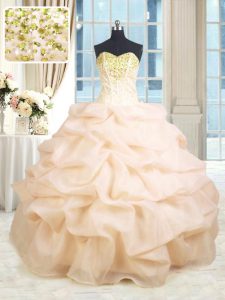 Unique Floor Length Ball Gowns Sleeveless Peach Sweet 16 Dress Lace Up
