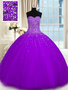 Fitting Ball Gowns 15th Birthday Dress Purple Sweetheart Tulle Sleeveless Floor Length Lace Up