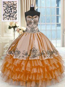 Rust Red Organza and Taffeta Lace Up Sweet 16 Dresses Sleeveless Floor Length Beading and Embroidery and Ruffled Layers