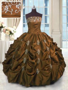 Brown Sleeveless Beading and Pick Ups Floor Length Sweet 16 Dress