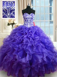 Floor Length Ball Gowns Sleeveless Purple Quince Ball Gowns Lace Up